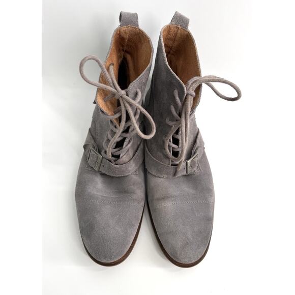 Steve Madden Hound Suede Leather Boots Gray Ankle Size 10 Lace Up Buckles Shoes - Picture 4 of 8